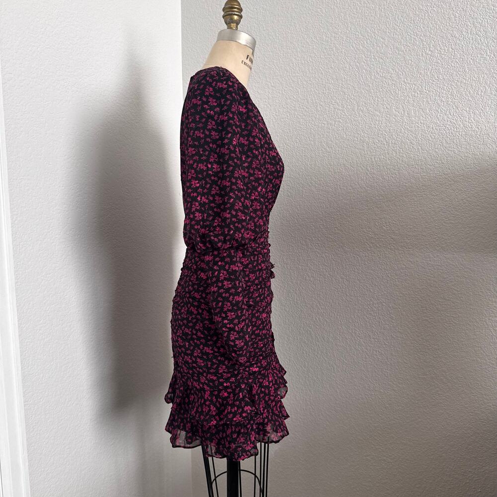 ASTR The Label Claremore Ruched Mini Dress Black Magenta Floral Long Sleeve - Picture 2 of 9